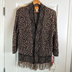 Ruby Rd. Animal Print Metallic Fringed Open Cardigan NWT